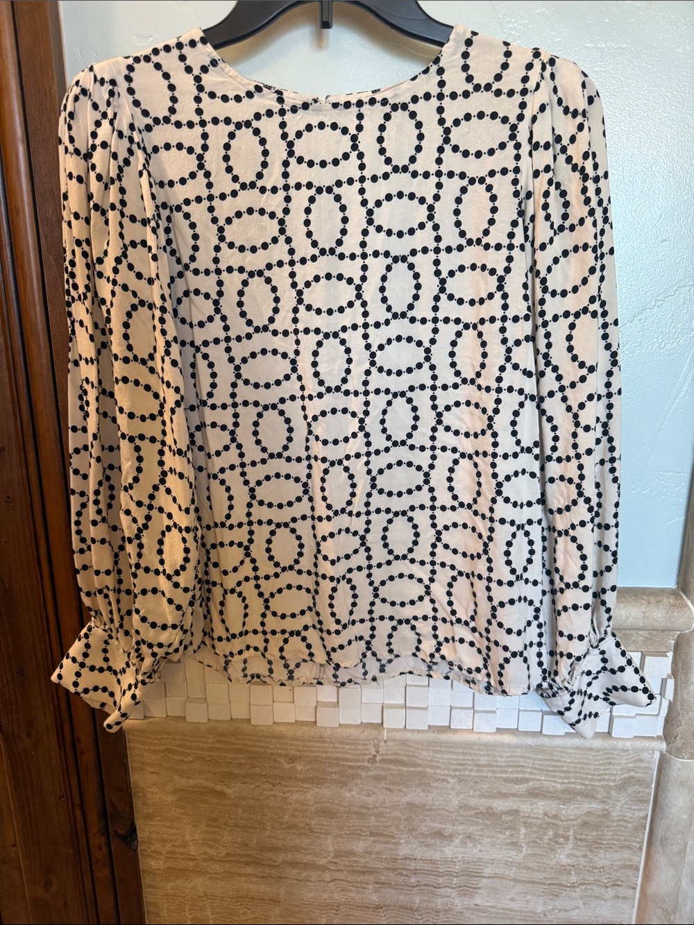 Philosophy White Top with Black Dot Chain Pattern